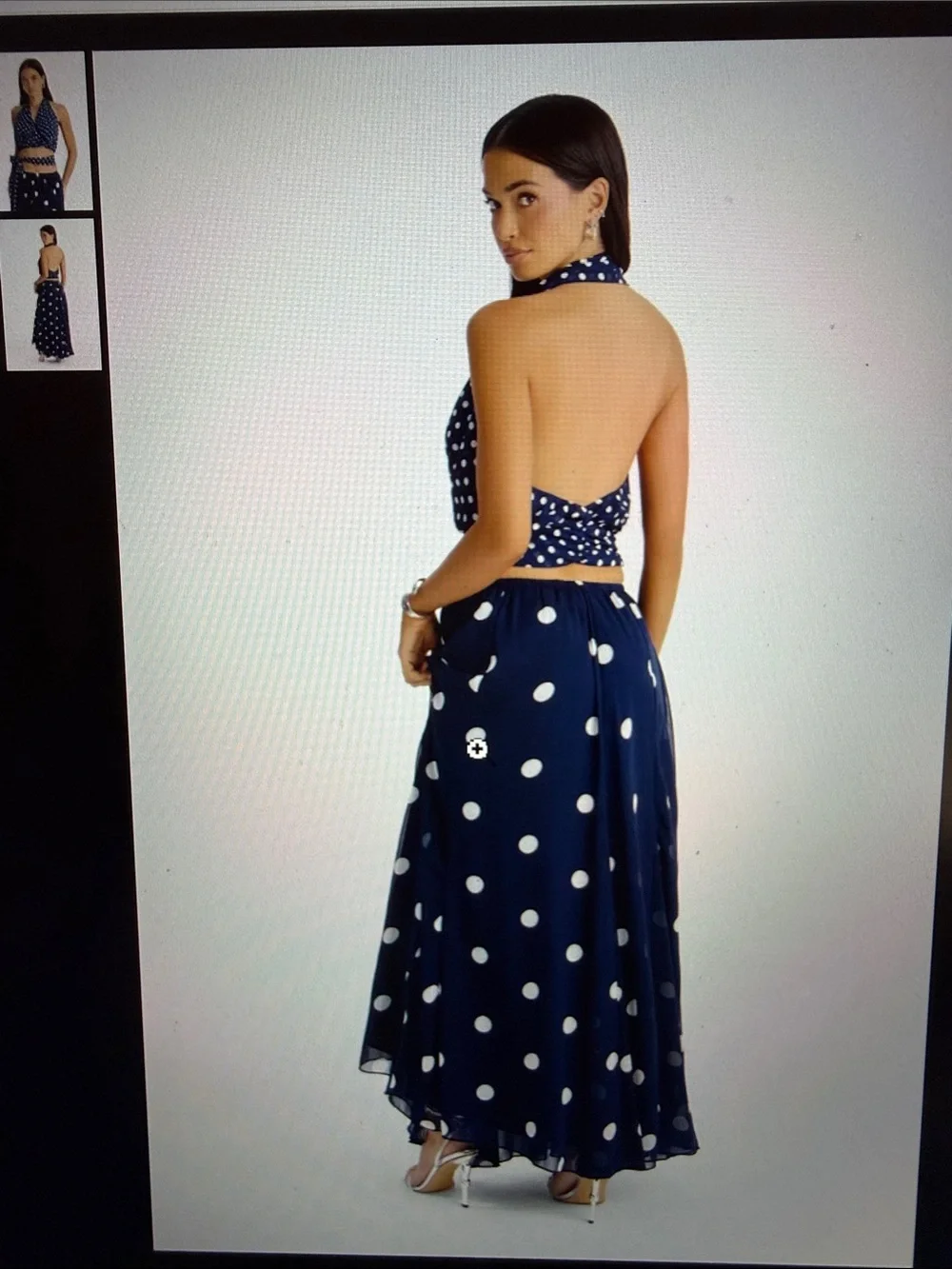 Fashion Nova Navy and White Polka Dot Maxi Skirt Set